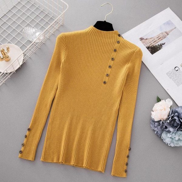 The Best Button Turtleneck Sweater Women Spring Autumn Knitted Pullover Sweater Online - Takalr