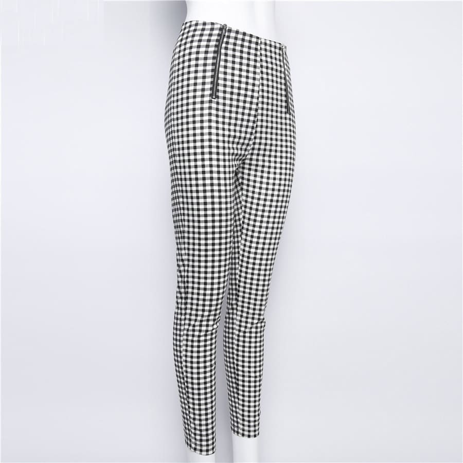 Cotton Comfortable Women Plaid Pants Side Stripe Casual Elastic Pants