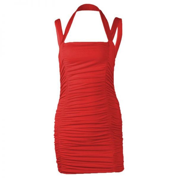 Summer Party Dress Women Sleeveless Bodycon Pleated Mini Dress - Takalr