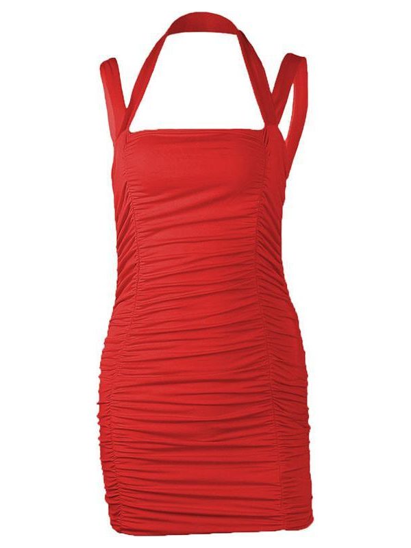 Summer Party Dress Women Sleeveless Bodycon Pleated Mini Dress - Takalr