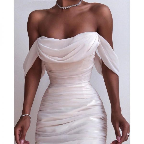 Women off shoulder party midi dress Female slash neck elegant dress - Takalr