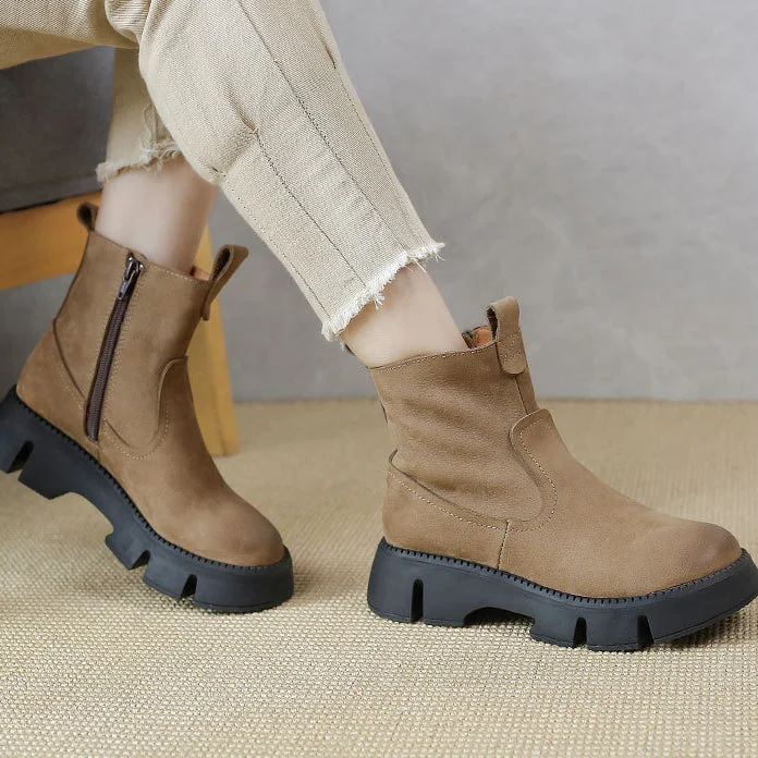 Vintage Thick Sole Wedge Shoes Soft Leather Women's Martin Boots - Image 8