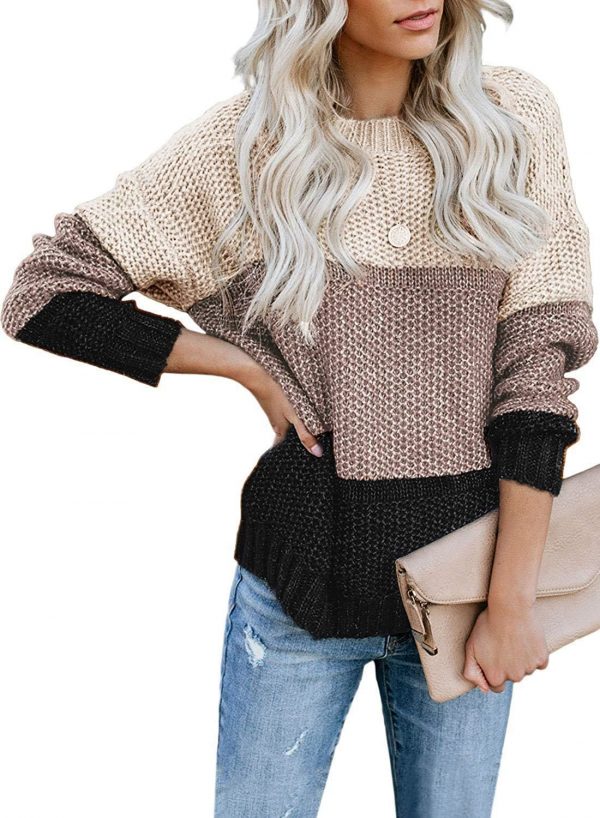 The Best Casual Knitted Color Block Sweater Women Jumper Loose Colorful Striped Sweaters Pullovers Winter Fluffy Sweater Online - Takalr