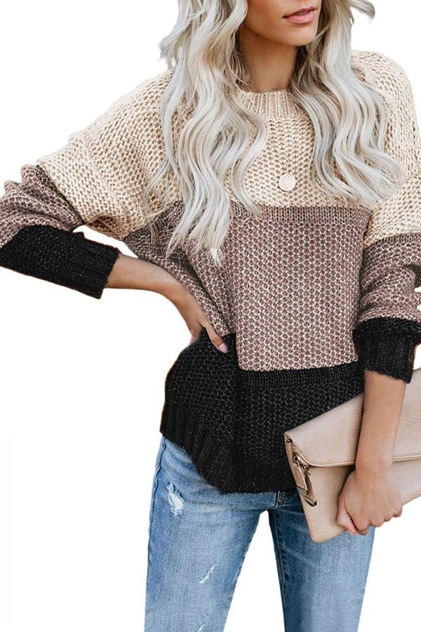 The Best Casual Knitted Color Block Sweater Women Jumper Loose Colorful Striped Sweaters Pullovers Winter Fluffy Sweater Online - Takalr