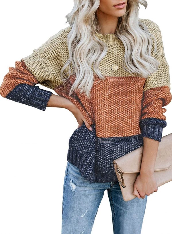 The Best Casual Knitted Color Block Sweater Women Jumper Loose Colorful Striped Sweaters Pullovers Winter Fluffy Sweater Online - Takalr