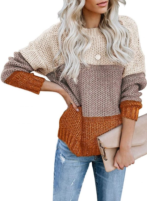 The Best Casual Knitted Color Block Sweater Women Jumper Loose Colorful Striped Sweaters Pullovers Winter Fluffy Sweater Online - Takalr