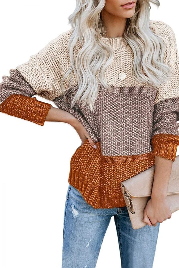 The Best Casual Knitted Color Block Sweater Women Jumper Loose Colorful Striped Sweaters Pullovers Winter Fluffy Sweater Online - Takalr