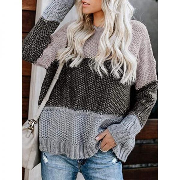 The Best Casual Knitted Color Block Sweater Women Jumper Loose Colorful Striped Sweaters Pullovers Winter Fluffy Sweater Online - Takalr