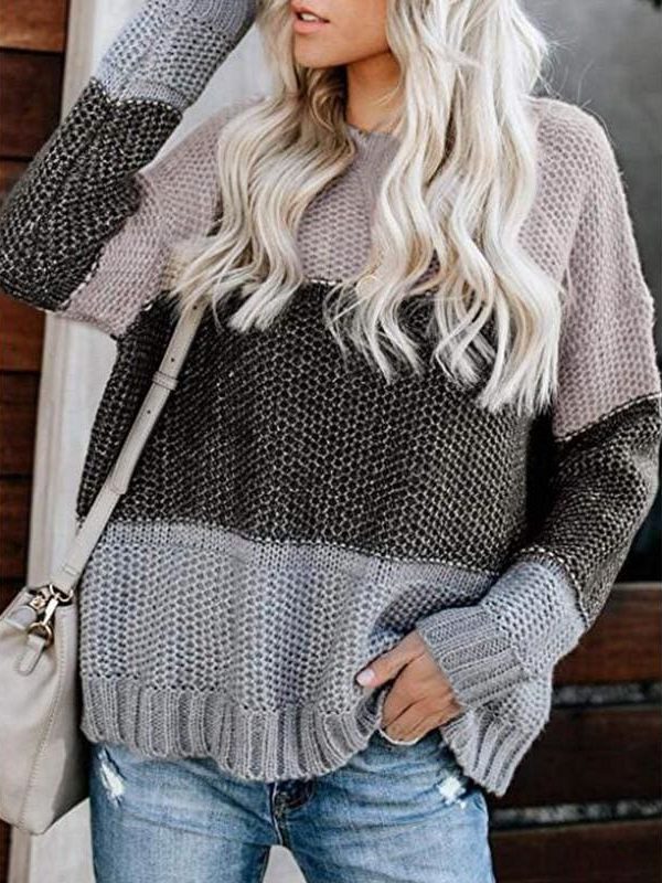 The Best Casual Knitted Color Block Sweater Women Jumper Loose Colorful Striped Sweaters Pullovers Winter Fluffy Sweater Online - Takalr