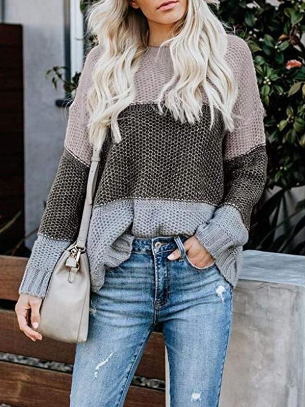 The Best Casual Knitted Color Block Sweater Women Jumper Loose Colorful Striped Sweaters Pullovers Winter Fluffy Sweater Online - Takalr