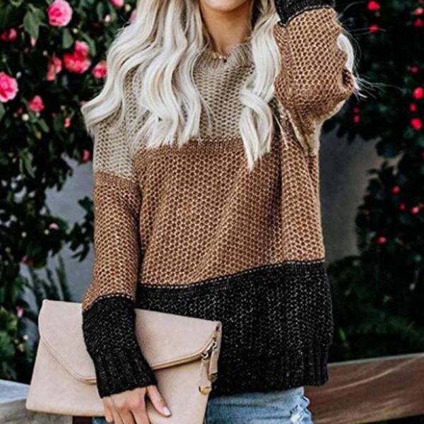 The Best Casual Knitted Color Block Sweater Women Jumper Loose Colorful Striped Sweaters Pullovers Winter Fluffy Sweater Online - Takalr