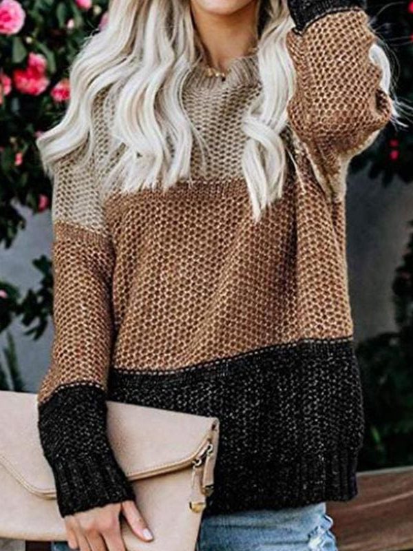 The Best Casual Knitted Color Block Sweater Women Jumper Loose Colorful Striped Sweaters Pullovers Winter Fluffy Sweater Online - Takalr