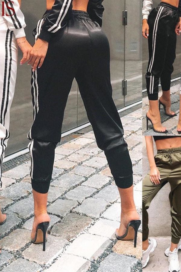 The Best Casual Sport Pants Women Fahion Comfy Fitness Pants Running Gym Sport High Waist Striped Track Jogging Pants Trousers Online - Takalr