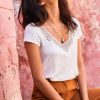 The Best Casual T shirt Women Short Sleeve Loose Shirt Fashion Ladies Summer Casual V neck Lace Top Shirt Women Clothing Online - Takalr