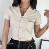 The Best Casual Tank Tops Vest Blouse Short Sleeve Solid Button Short Crop Shirt Online - Takalr