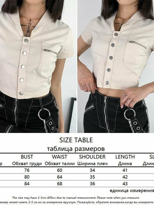 The Best Casual Tank Tops Vest Blouse Short Sleeve Solid Button Short Crop Shirt Online - Takalr