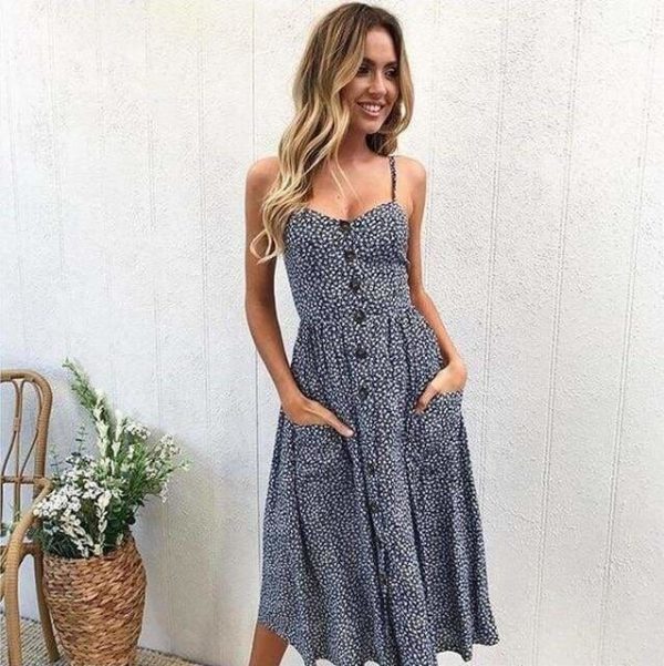 The Best Casual Vintage Women Summer Dress Backless Polka Dot Striped Floral Online - Source Silk