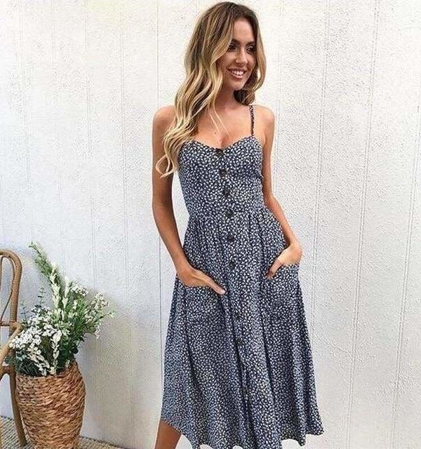 The Best Casual Vintage Women Summer Dress Backless Polka Dot Striped Floral Online - Source Silk