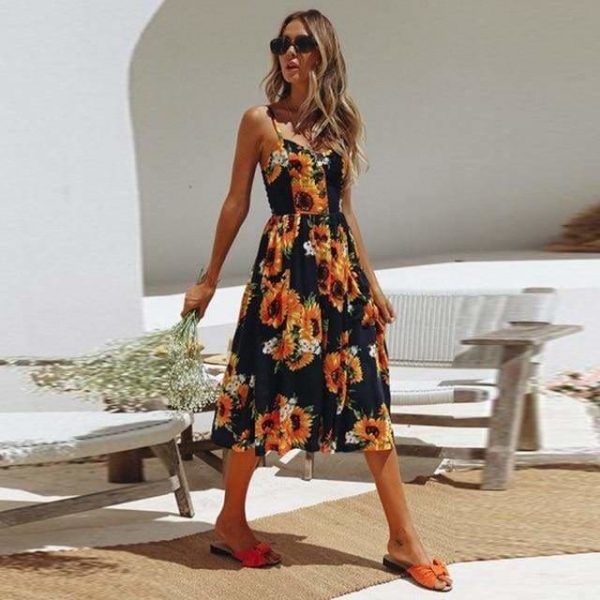 The Best Casual Vintage Women Summer Dress Backless Polka Dot Striped Floral Online - Source Silk