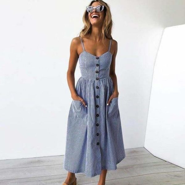 The Best Casual Vintage Women Summer Dress Backless Polka Dot Striped Floral Online - Source Silk