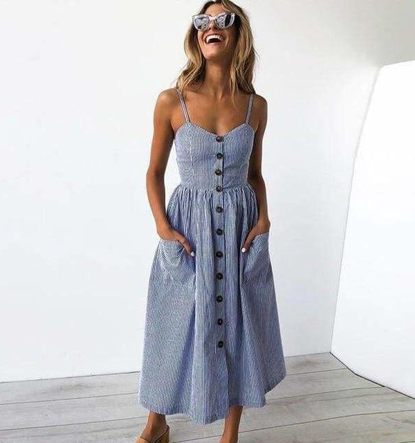 The Best Casual Vintage Women Summer Dress Backless Polka Dot Striped Floral Online - Source Silk