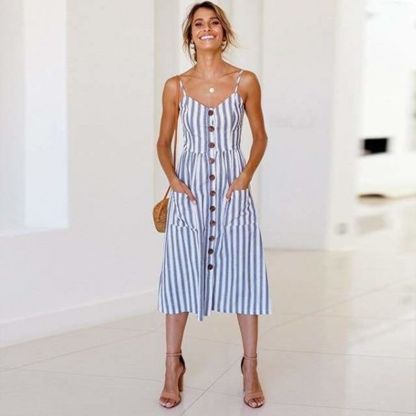 The Best Casual Vintage Women Summer Dress Backless Polka Dot Striped Floral Online - Source Silk