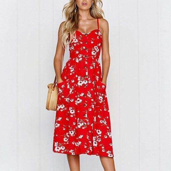 The Best Casual Vintage Women Summer Dress Backless Polka Dot Striped Floral Online - Source Silk