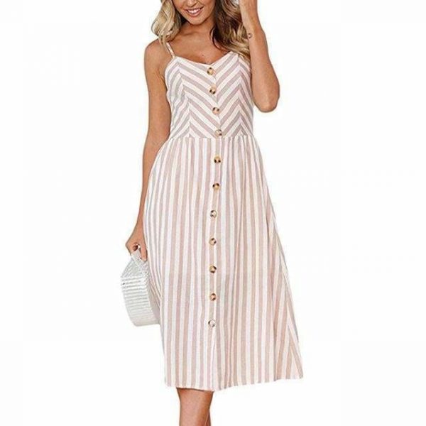 The Best Casual Vintage Women Summer Dress Backless Polka Dot Striped Floral Online - Source Silk