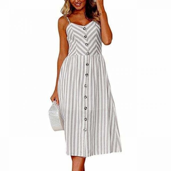 The Best Casual Vintage Women Summer Dress Backless Polka Dot Striped Floral Online - Source Silk