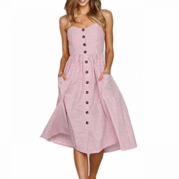 The Best Casual Vintage Women Summer Dress Backless Polka Dot Striped Floral Online - Source Silk