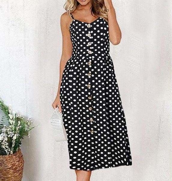 The Best Casual Vintage Women Summer Dress Backless Polka Dot Striped Floral Online - Source Silk