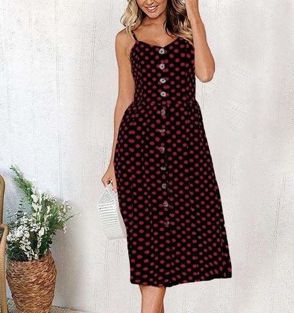 The Best Casual Vintage Women Summer Dress Backless Polka Dot Striped Floral Online - Source Silk