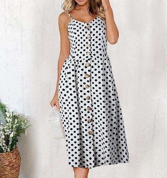 The Best Casual Vintage Women Summer Dress Backless Polka Dot Striped Floral Online - Source Silk