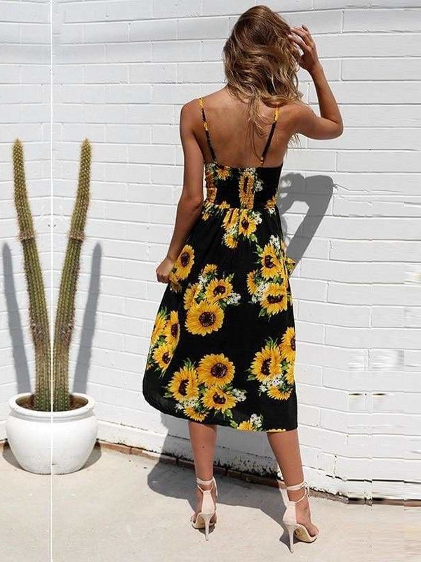 The Best Casual Vintage Women Summer Dress Backless Polka Dot Striped Floral Online - Source Silk