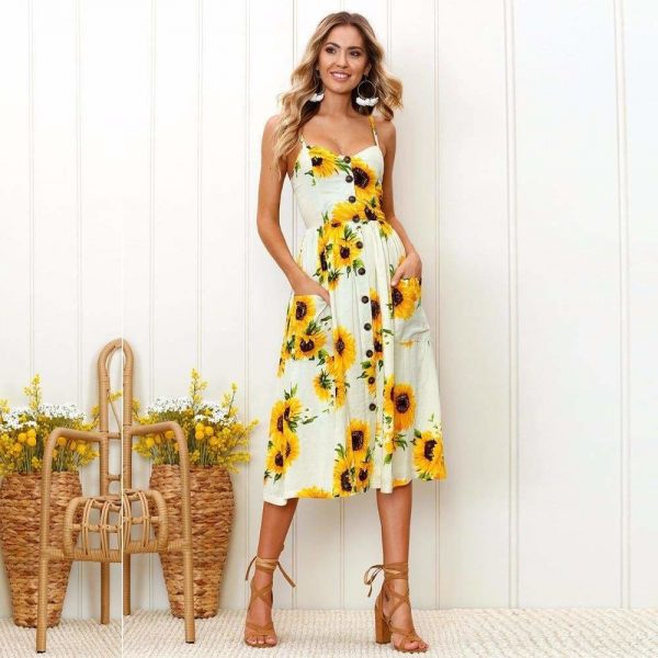 The Best Casual Vintage Women Summer Dress Backless Polka Dot Striped Floral Online - Source Silk