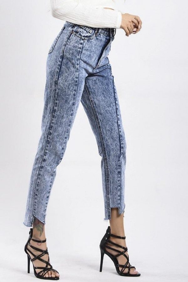 Vintage Boyfriend Jeans Patchwork Denim Snowflake Irregular Trousers - Takalr