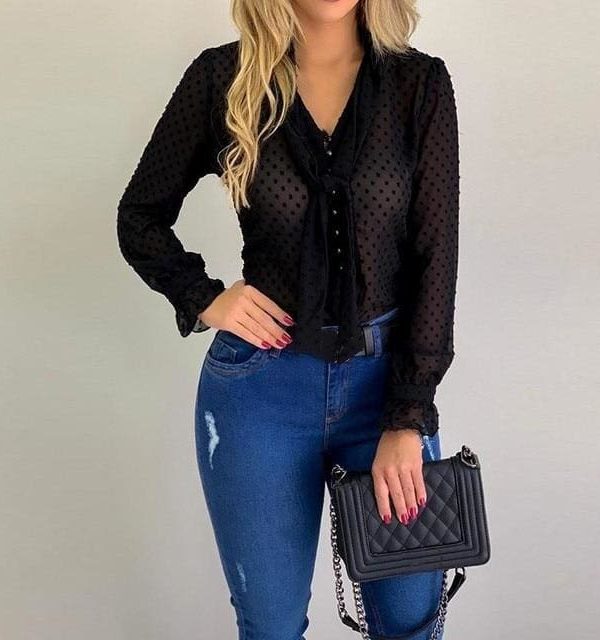 The Best Chiffon Blouses Women 2019 Autumn Fashion Long Sleeve V-neck  Blouse Online - Takalr