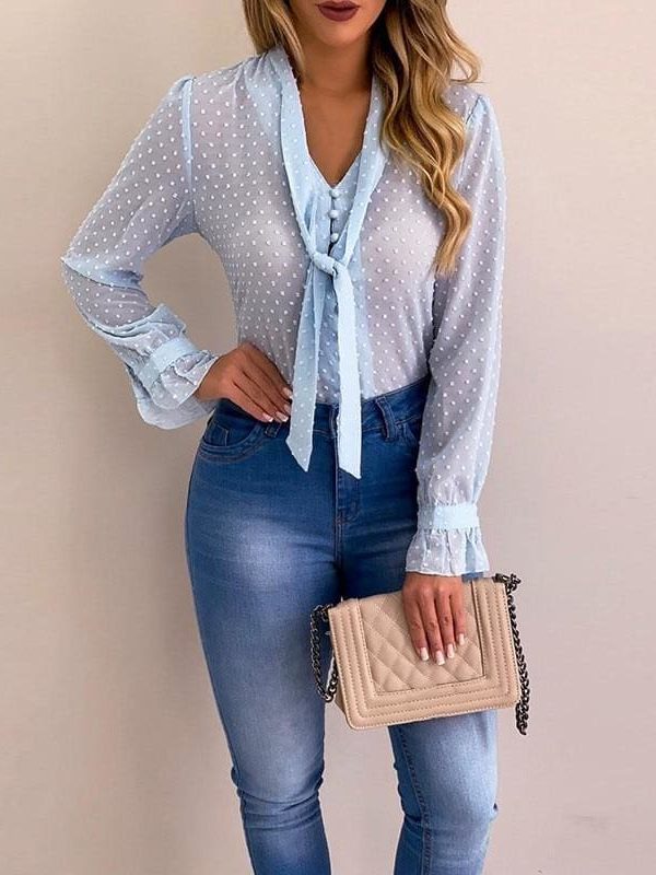 The Best Chiffon Blouses Women 2019 Autumn Fashion Long Sleeve V-neck  Blouse Online - Takalr