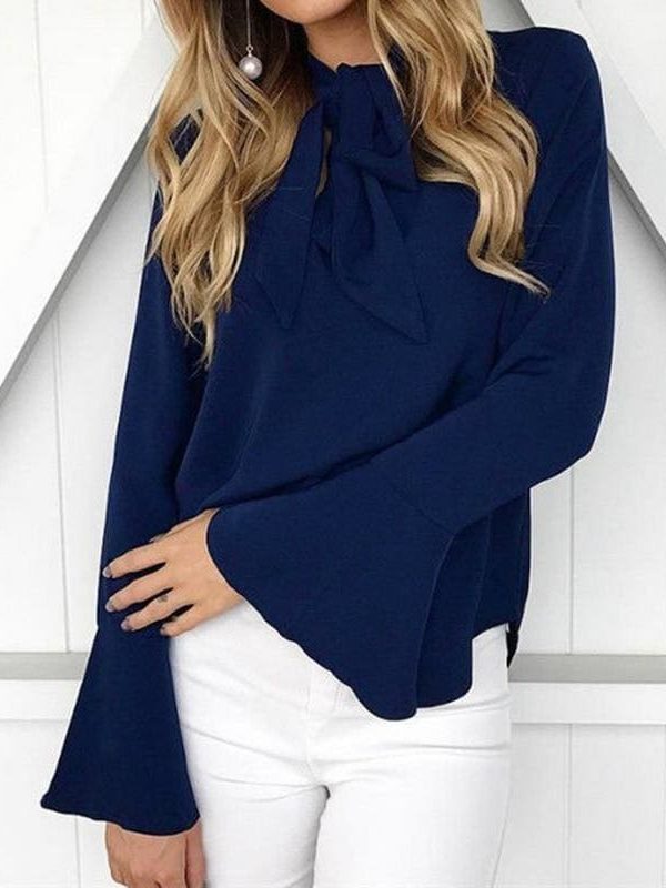 The Best Chiffon Blouses Women 2019 Autumn Fashion Long Sleeve V-neck  Blouse Online - Takalr