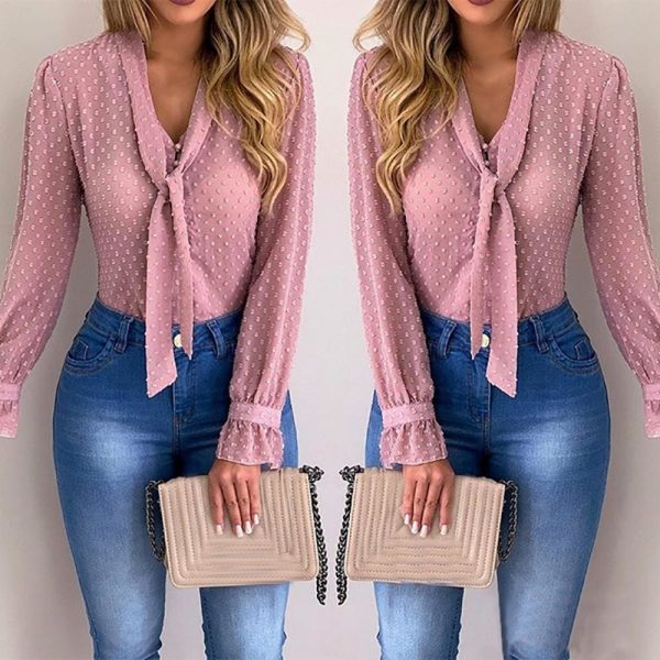 The Best Chiffon Blouses Women 2019 Autumn Fashion Long Sleeve V-neck  Blouse Online - Takalr