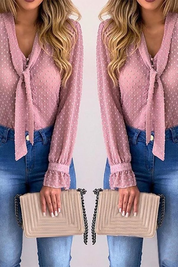 The Best Chiffon Blouses Women 2019 Autumn Fashion Long Sleeve V-neck  Blouse Online - Takalr