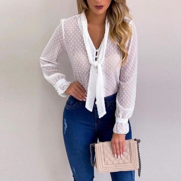 The Best Chiffon Blouses Women 2019 Autumn Fashion Long Sleeve V-neck  Blouse Online - Takalr