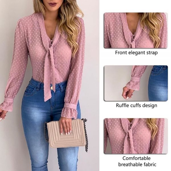 The Best Chiffon Blouses Women 2019 Autumn Fashion Long Sleeve V-neck  Blouse Online - Takalr