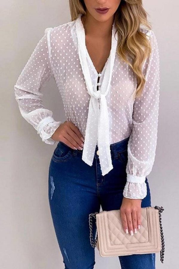 The Best Chiffon Blouses Women 2019 Autumn Fashion Long Sleeve V-neck  Blouse Online - Takalr