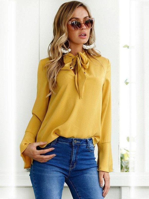 The Best Chiffon Blouses Women 2019 Autumn Fashion Long Sleeve V-neck  Blouse Online - Takalr