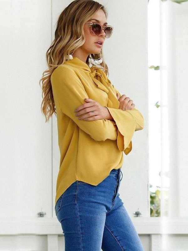 The Best Chiffon Blouses Women 2019 Autumn Fashion Long Sleeve V-neck  Blouse Online - Takalr