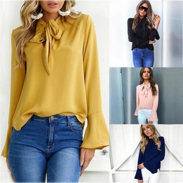 The Best Chiffon Blouses Women 2019 Autumn Fashion Long Sleeve V-neck  Blouse Online - Takalr