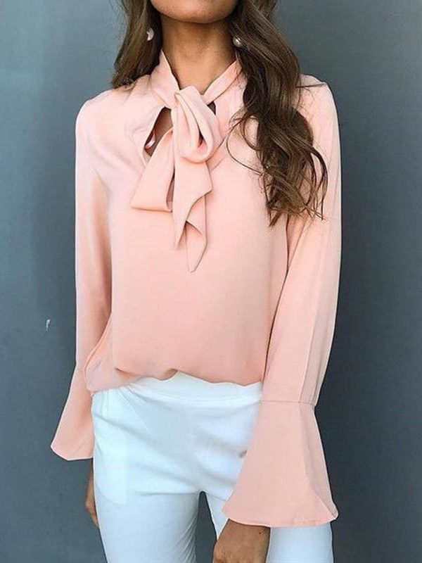 The Best Chiffon Blouses Women 2019 Autumn Fashion Long Sleeve V-neck  Blouse Online - Takalr