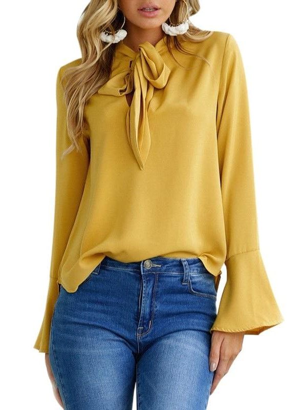 The Best Chiffon Blouses Women 2019 Autumn Fashion Long Sleeve V-neck  Blouse Online - Takalr