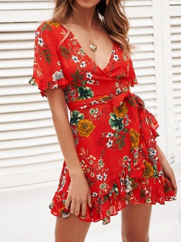 The Best Chiffon Mini Dress Women Boho Style Floral Print Summer Beach Dress Online - Source Silk